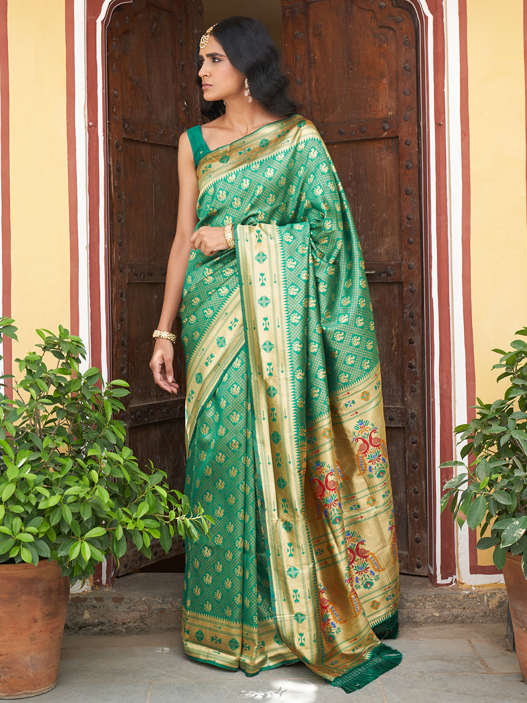 Janasya Green Paithani Silk Woven Ethnic Motifs Paithani Silk Saree - Distacart