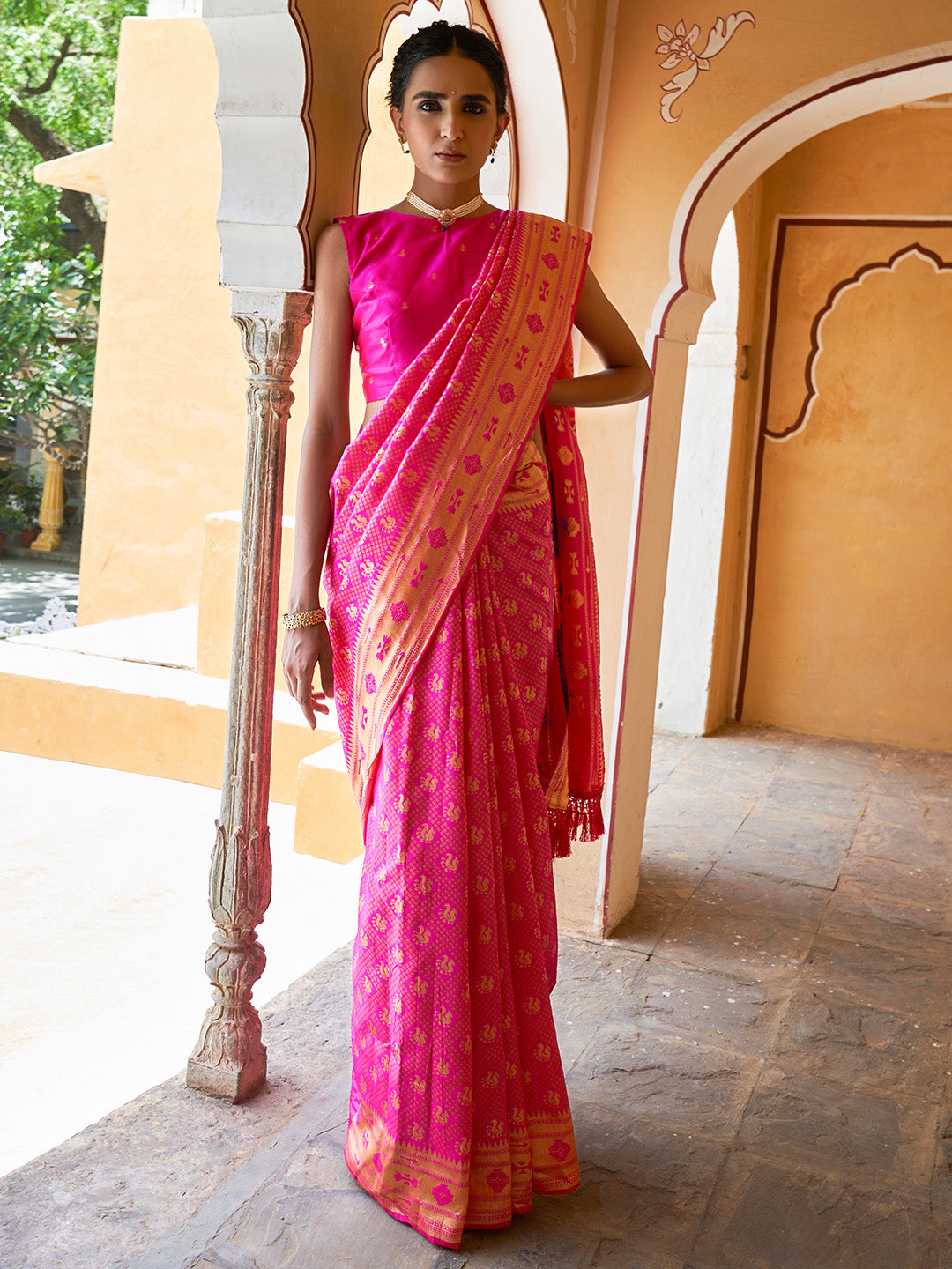 Janasya Fushia Pink Paithani Silk Woven Ethnic Motifs Paithani Silk Saree - Distacart