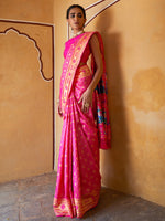 Thumbnail for Janasya Fushia Pink Paithani Silk Woven Ethnic Motifs Paithani Silk Saree - Distacart