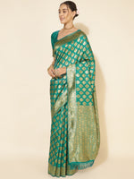 Thumbnail for Janasya Rama Green Banarasi Silk Ethnic Motifs Woven Design Saree - Distacart