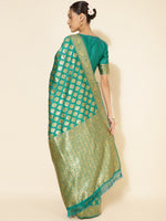 Thumbnail for Janasya Rama Green Banarasi Silk Ethnic Motifs Woven Design Saree - Distacart