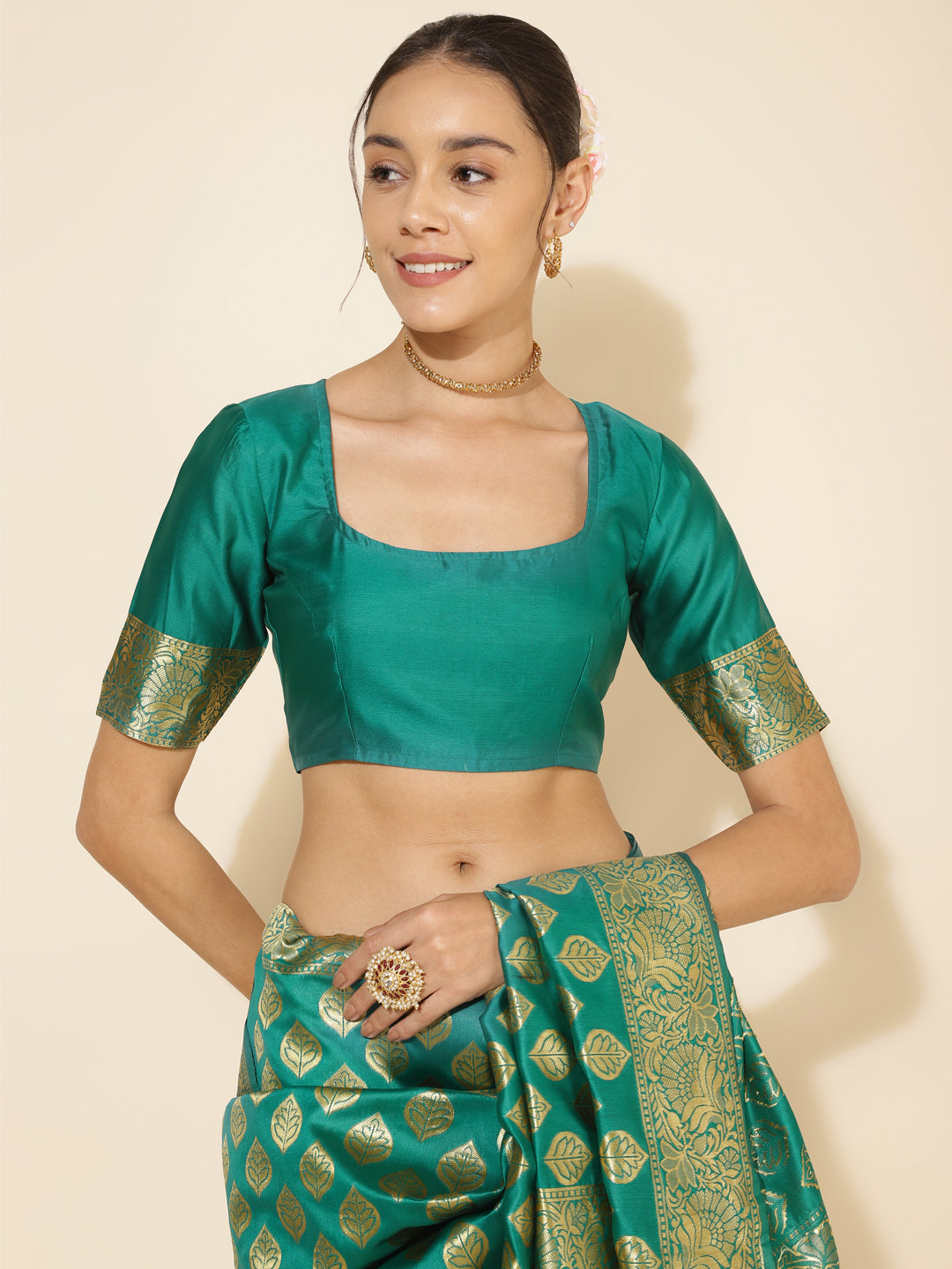 Janasya Rama Green Banarasi Silk Ethnic Motifs Woven Design Saree - Distacart