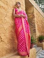 Thumbnail for Janasya Rani Pink Banarasi Silk Ethnic Motifs Woven Design Saree - Distacart