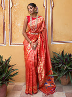Thumbnail for Janasya Red Paithani Silk Woven Ethnic Motifs Paithani Silk Saree - Distacart