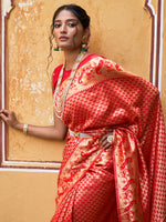 Thumbnail for Janasya Red Paithani Silk Woven Ethnic Motifs Paithani Silk Saree - Distacart