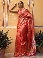 Thumbnail for Janasya Red Paithani Silk Woven Ethnic Motifs Paithani Silk Saree - Distacart