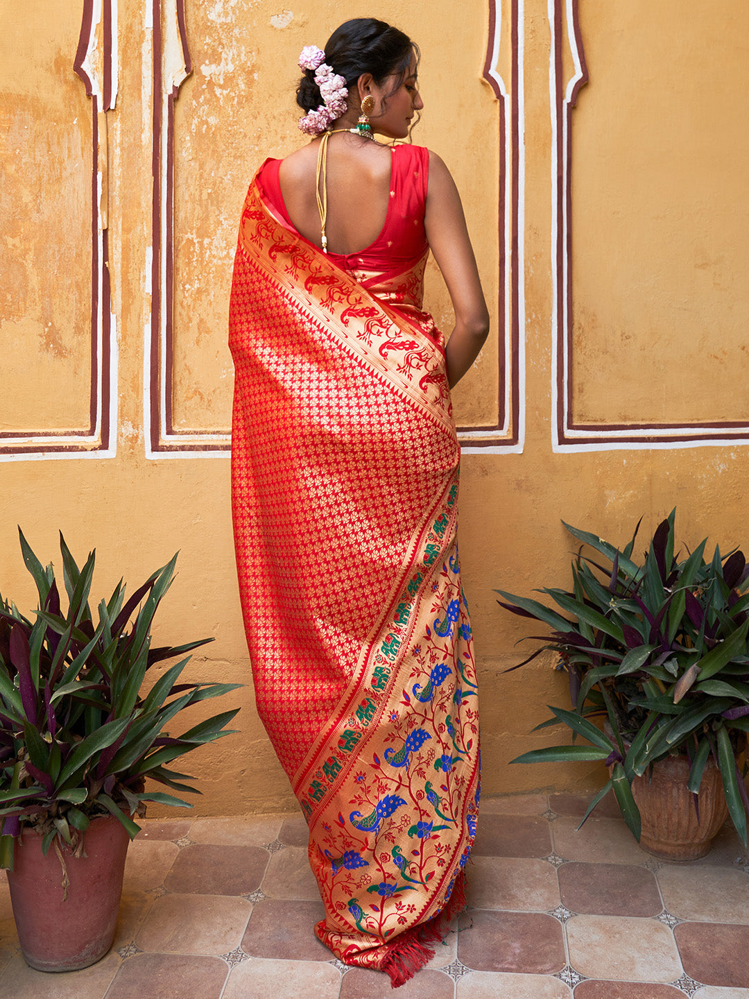 Janasya Red Paithani Silk Woven Ethnic Motifs Paithani Silk Saree - Distacart