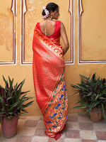 Thumbnail for Janasya Red Paithani Silk Woven Ethnic Motifs Paithani Silk Saree - Distacart