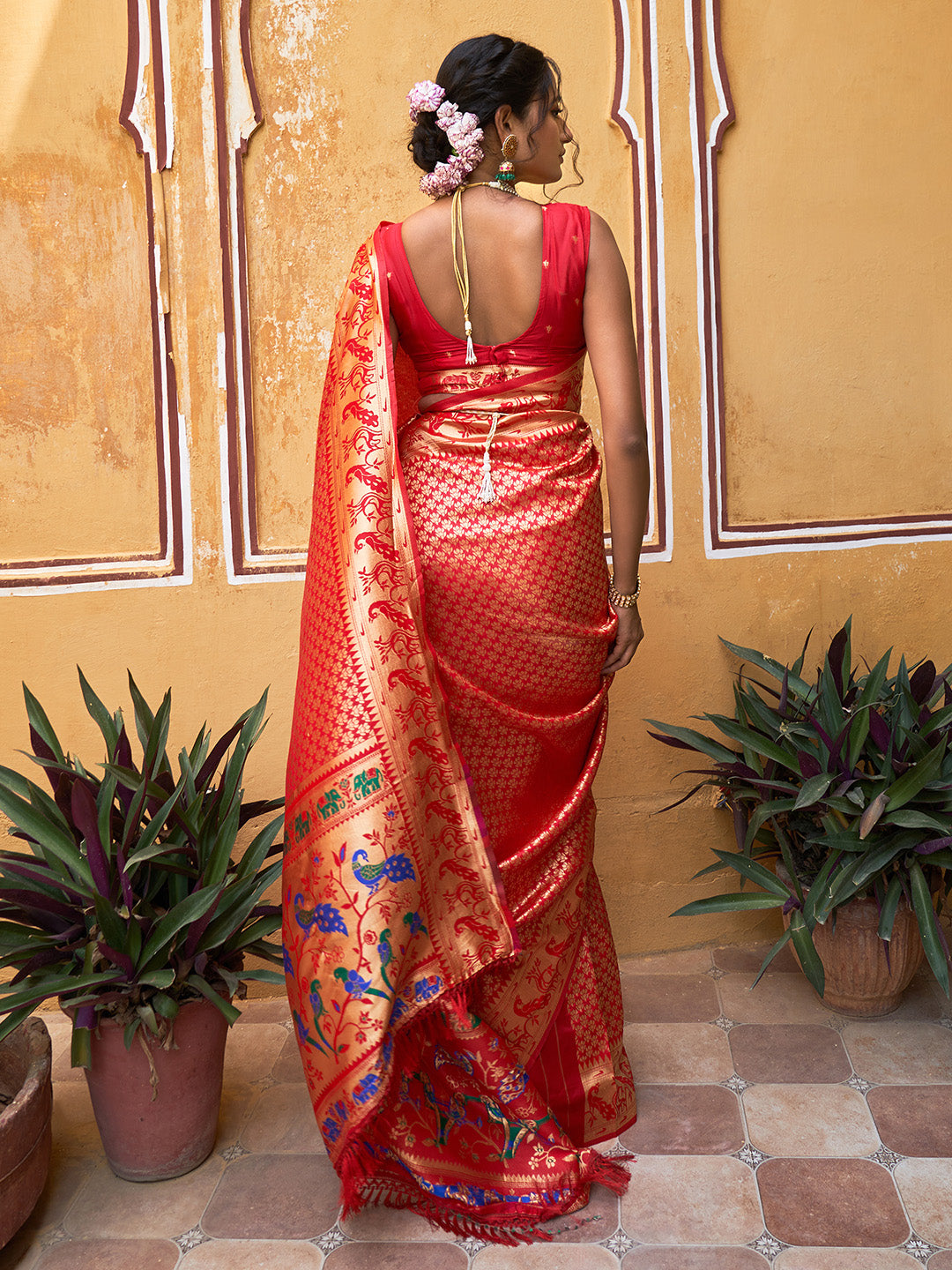 Janasya Red Paithani Silk Woven Ethnic Motifs Paithani Silk Saree - Distacart