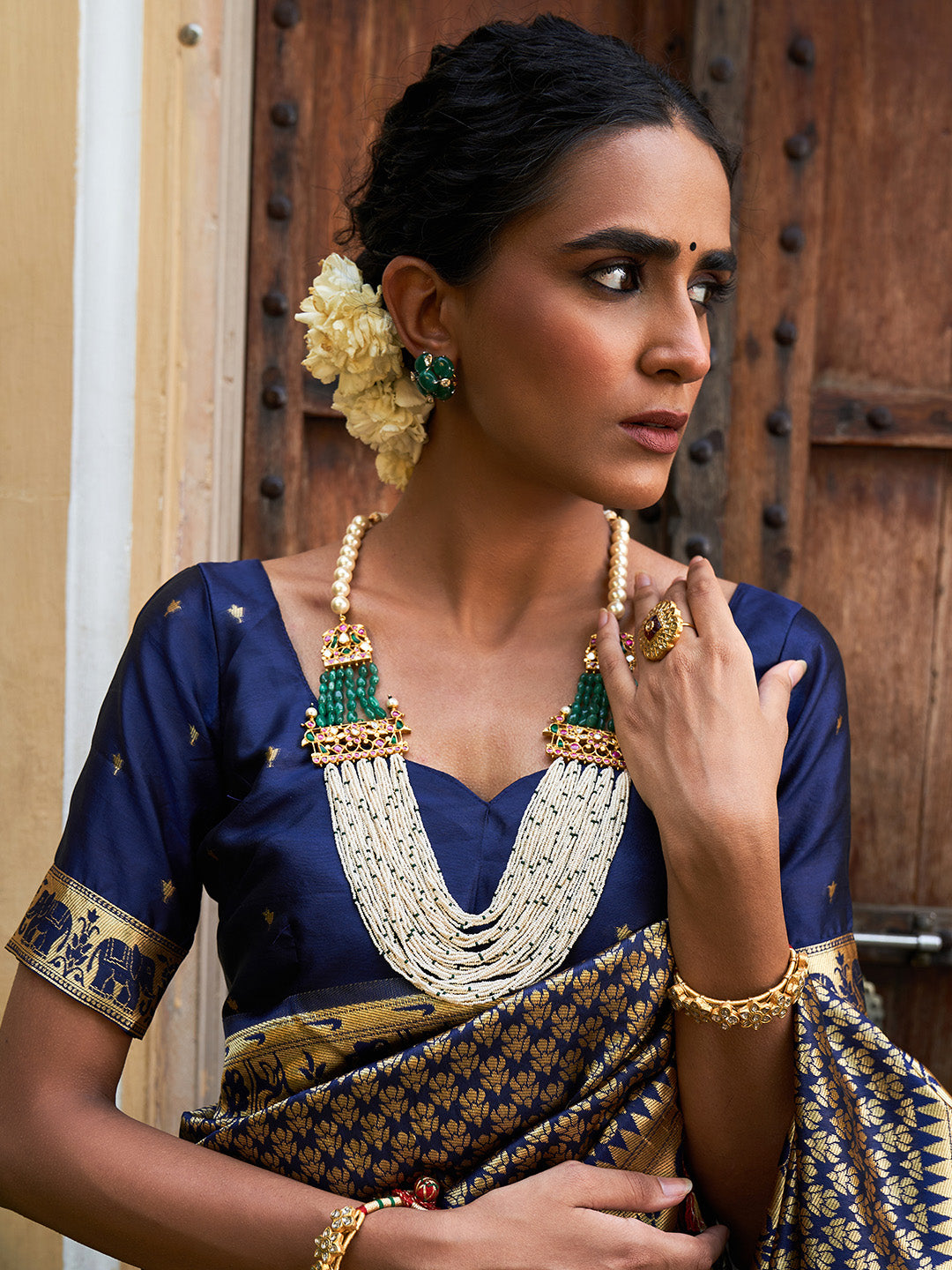 Janasya Navy Blue Paithani Silk Woven Ethnic Motifs Paithani Silk Saree - Distacart