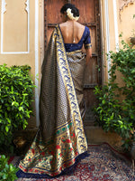 Thumbnail for Janasya Navy Blue Paithani Silk Woven Ethnic Motifs Paithani Silk Saree - Distacart