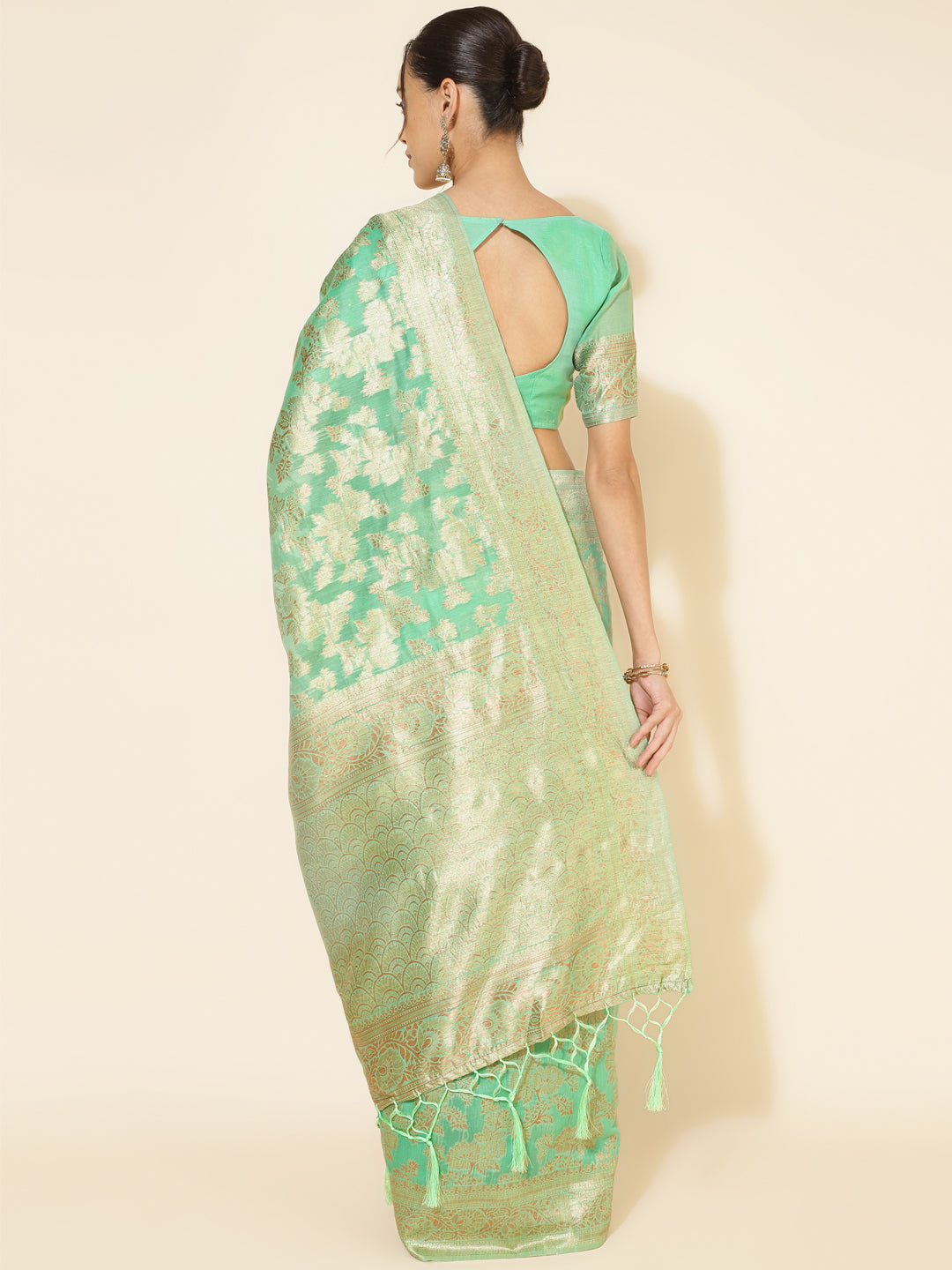 Janasya Green Chanderi Silk Floral Woven Design Saree - Distacart