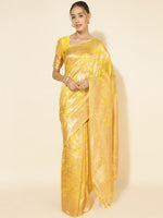 Thumbnail for Janasya Yellow Chanderi Silk Floral Woven Design Saree - Distacart