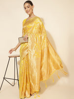 Thumbnail for Janasya Yellow Chanderi Silk Floral Woven Design Saree - Distacart