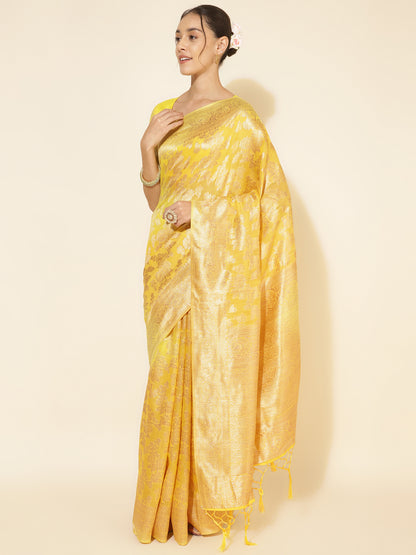 Janasya Yellow Chanderi Silk Floral Woven Design Saree - Distacart