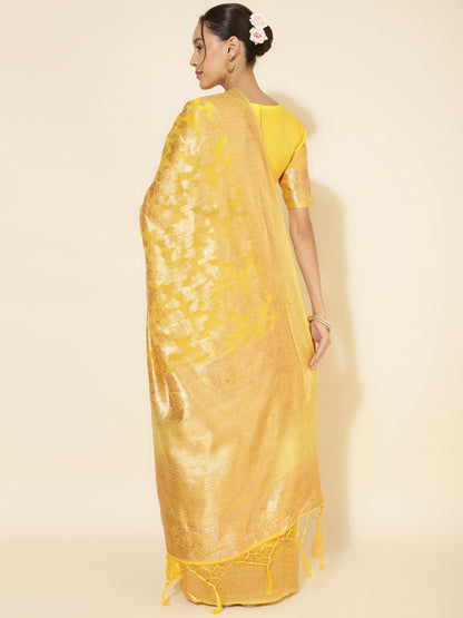 Janasya Yellow Chanderi Silk Floral Woven Design Saree - Distacart
