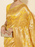 Thumbnail for Janasya Yellow Chanderi Silk Floral Woven Design Saree - Distacart