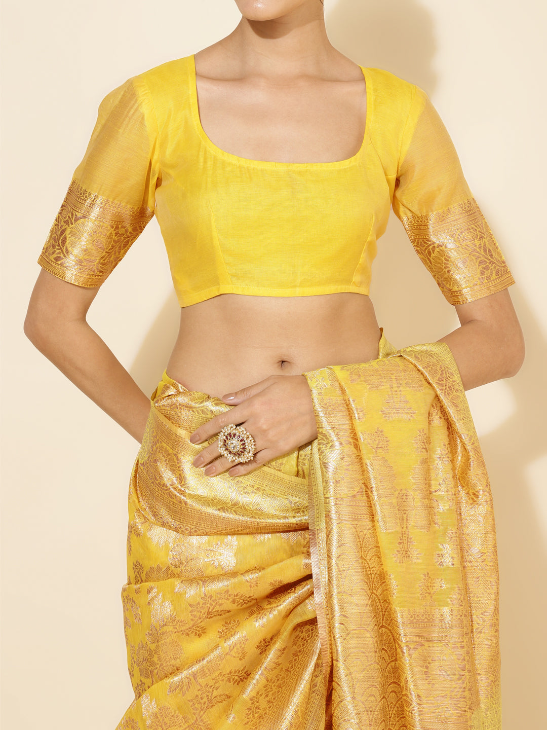 Janasya Yellow Chanderi Silk Floral Woven Design Saree - Distacart