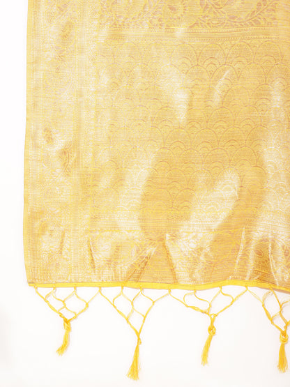 Janasya Yellow Chanderi Silk Floral Woven Design Saree - Distacart