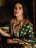 Thumbnail for Janasya Dark Green Organza Woven Ethnic Motifs Kanjeevaram Saree - Distacart