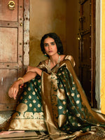 Thumbnail for Janasya Dark Green Organza Woven Ethnic Motifs Kanjeevaram Saree - Distacart