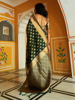 Thumbnail for Janasya Dark Green Organza Woven Ethnic Motifs Kanjeevaram Saree - Distacart