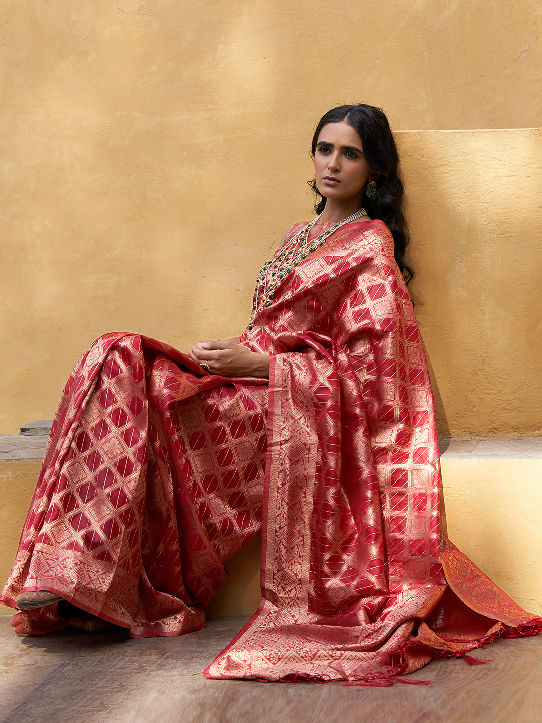 Janasya Red Organza Woven Ethnic Motifs Kanjeevaram Saree - Distacart