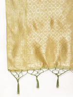 Thumbnail for Janasya Light Green Chanderi Silk Floral Woven Design Saree - Distacart
