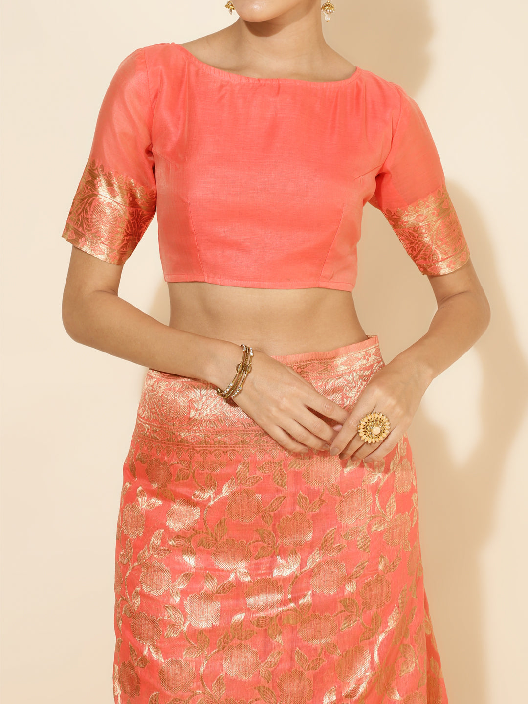 Janasya Peach Chanderi Silk Floral Woven Design Saree - Distacart