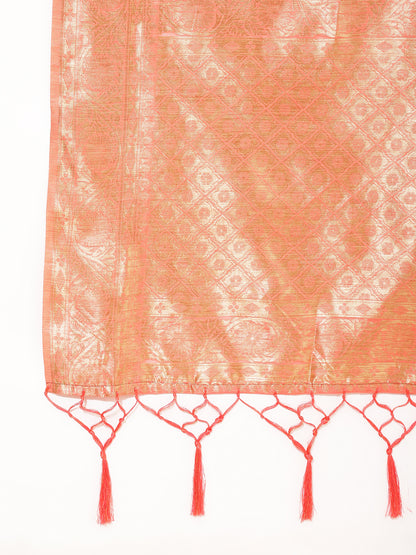 Janasya Peach Chanderi Silk Floral Woven Design Saree - Distacart