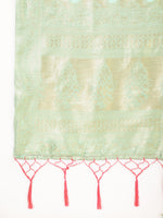 Thumbnail for Janasya Sea Green Chanderi Silk Ethnic Motifs Woven Design Saree - Distacart