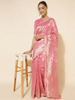 Thumbnail for Janasya Pink Chanderi Silk Floral Woven Design Saree - Distacart