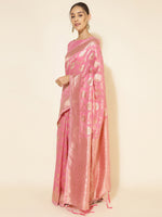 Thumbnail for Janasya Pink Chanderi Silk Floral Woven Design Saree - Distacart
