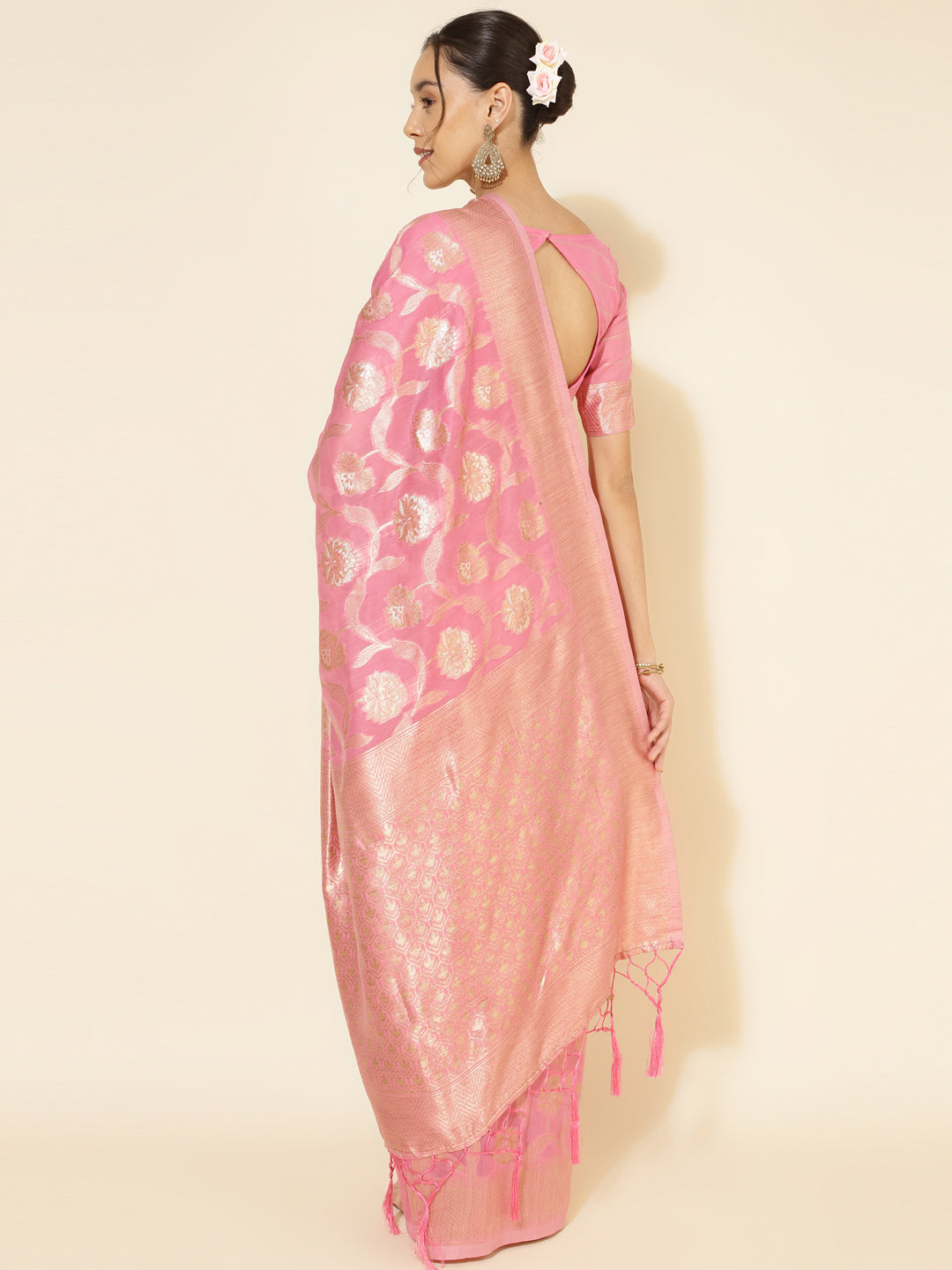 Janasya Pink Chanderi Silk Floral Woven Design Saree - Distacart