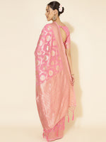 Thumbnail for Janasya Pink Chanderi Silk Floral Woven Design Saree - Distacart