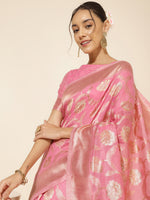 Thumbnail for Janasya Pink Chanderi Silk Floral Woven Design Saree - Distacart