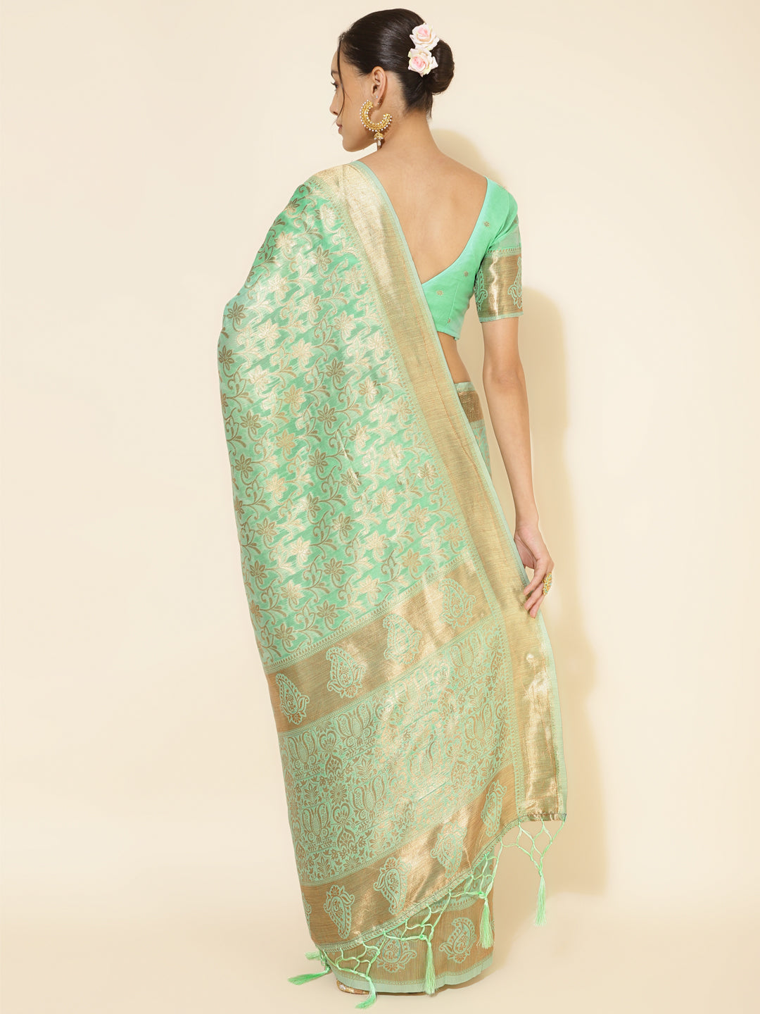 Janasya Light Green Chanderi Silk Floral Woven Design Saree - Distacart