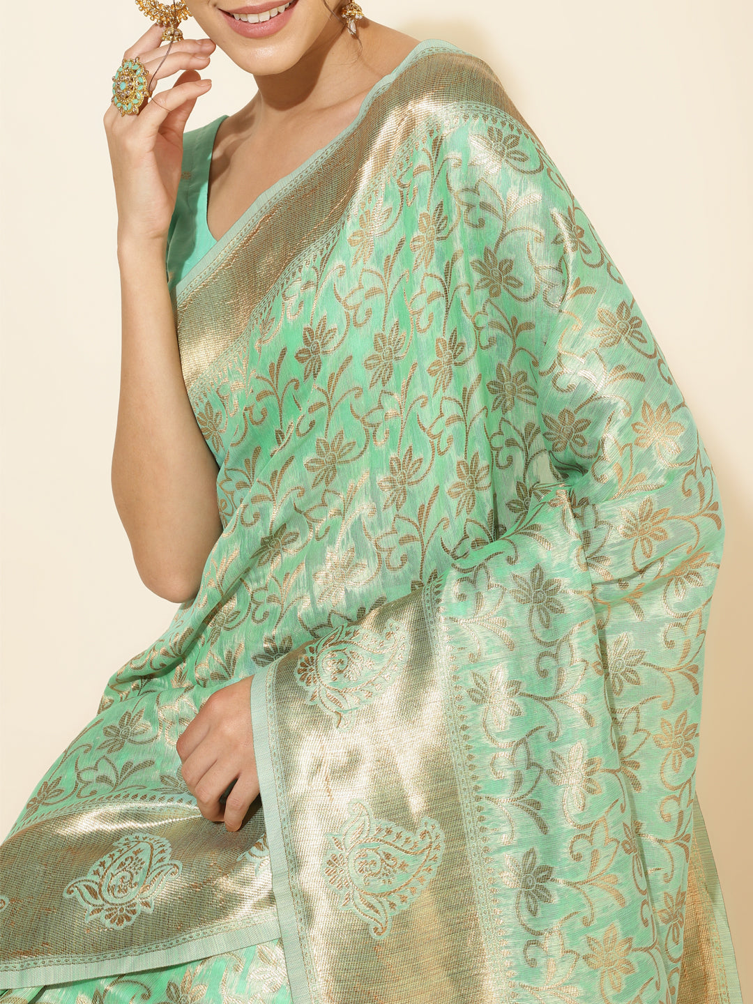 Janasya Light Green Chanderi Silk Floral Woven Design Saree - Distacart
