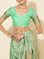 Thumbnail for Janasya Light Green Chanderi Silk Floral Woven Design Saree - Distacart