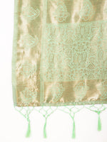Thumbnail for Janasya Light Green Chanderi Silk Floral Woven Design Saree - Distacart