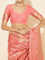 Thumbnail for Janasya Peach Chanderi Silk Floral Woven Design Saree - Distacart