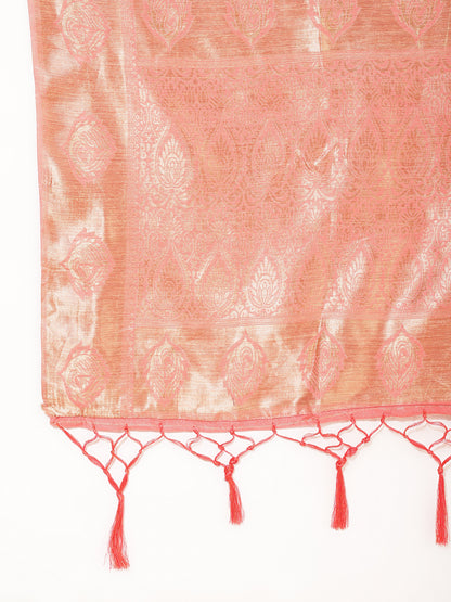 Janasya Peach Chanderi Silk Floral Woven Design Saree - Distacart