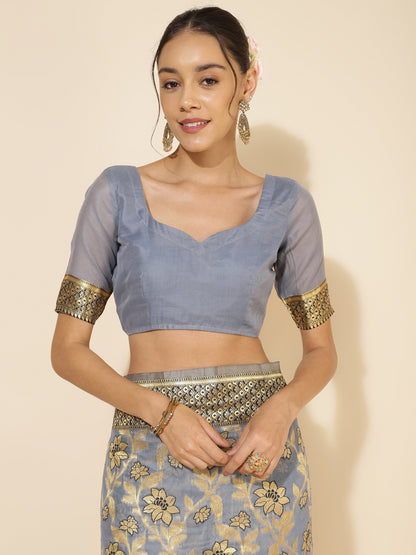 Janasya Grey Chanderi Silk Floral Woven Design Saree - Distacart