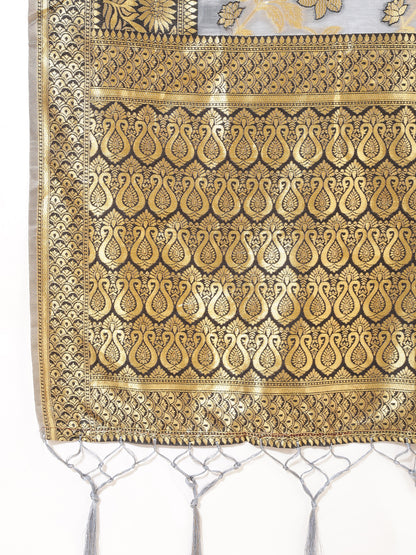 Janasya Grey Chanderi Silk Floral Woven Design Saree - Distacart