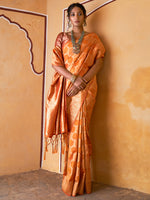 Thumbnail for Janasya Yellow Organza Woven Ethnic Motifs Kanjeevaram Saree - Distacart