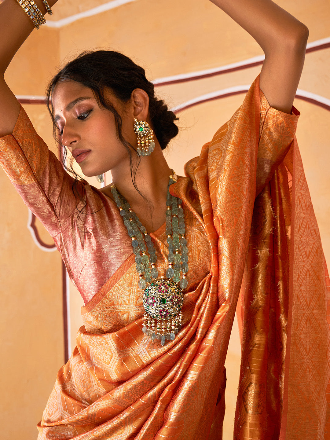 Janasya Yellow Organza Woven Ethnic Motifs Kanjeevaram Saree - Distacart
