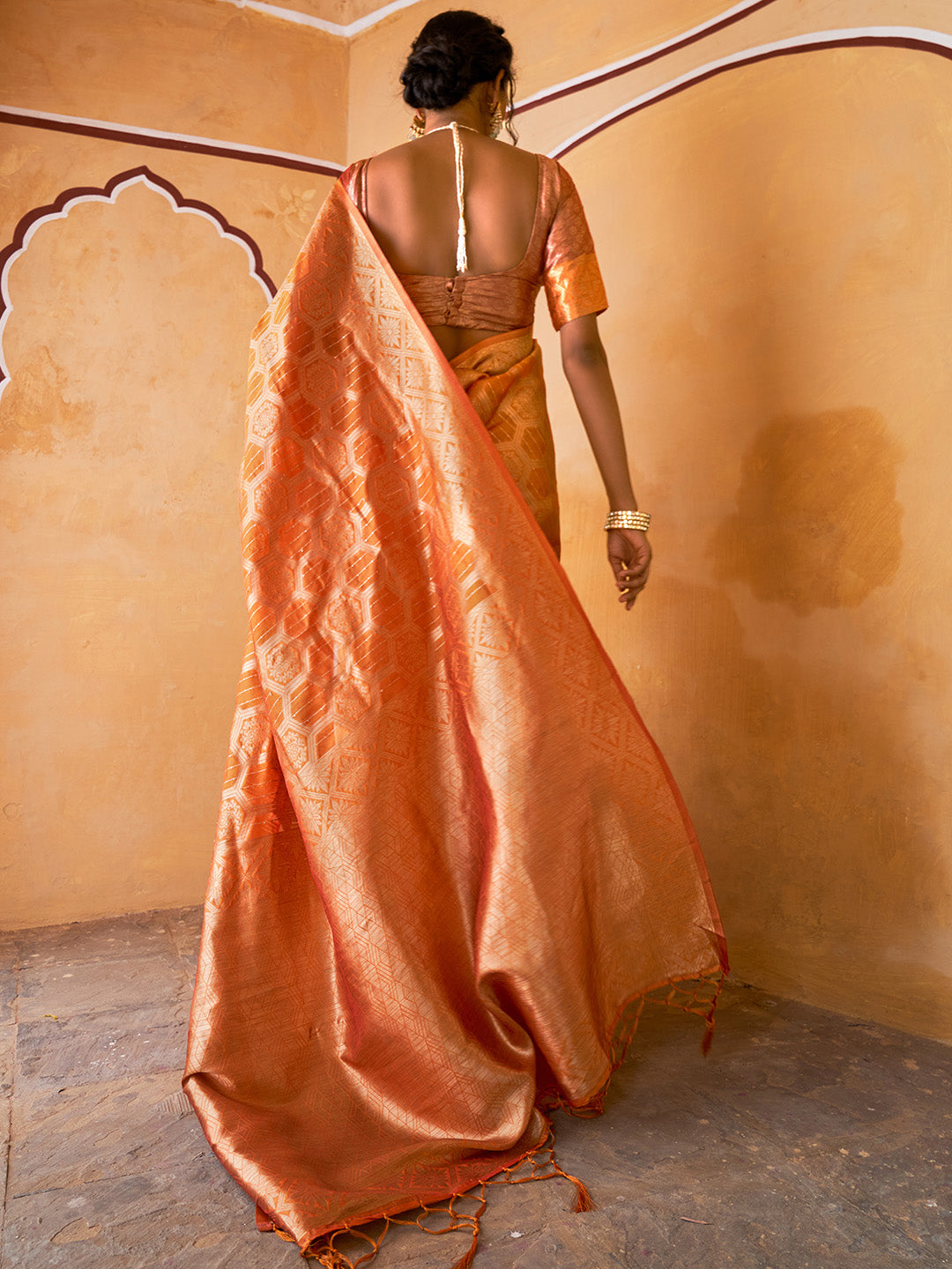 Janasya Yellow Organza Woven Ethnic Motifs Kanjeevaram Saree - Distacart