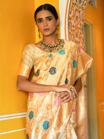 Thumbnail for Janasya Cream Banarasi Silk Woven Floral Design Banarasi Saree - Distacart