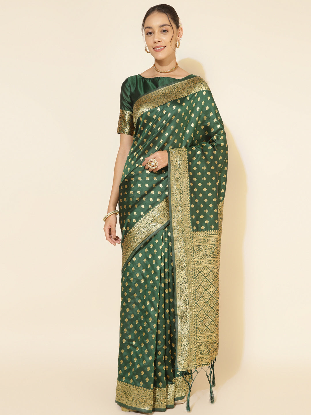 Janasya Green Banarasi Silk Ethnic Motifs Woven Design Saree - Distacart