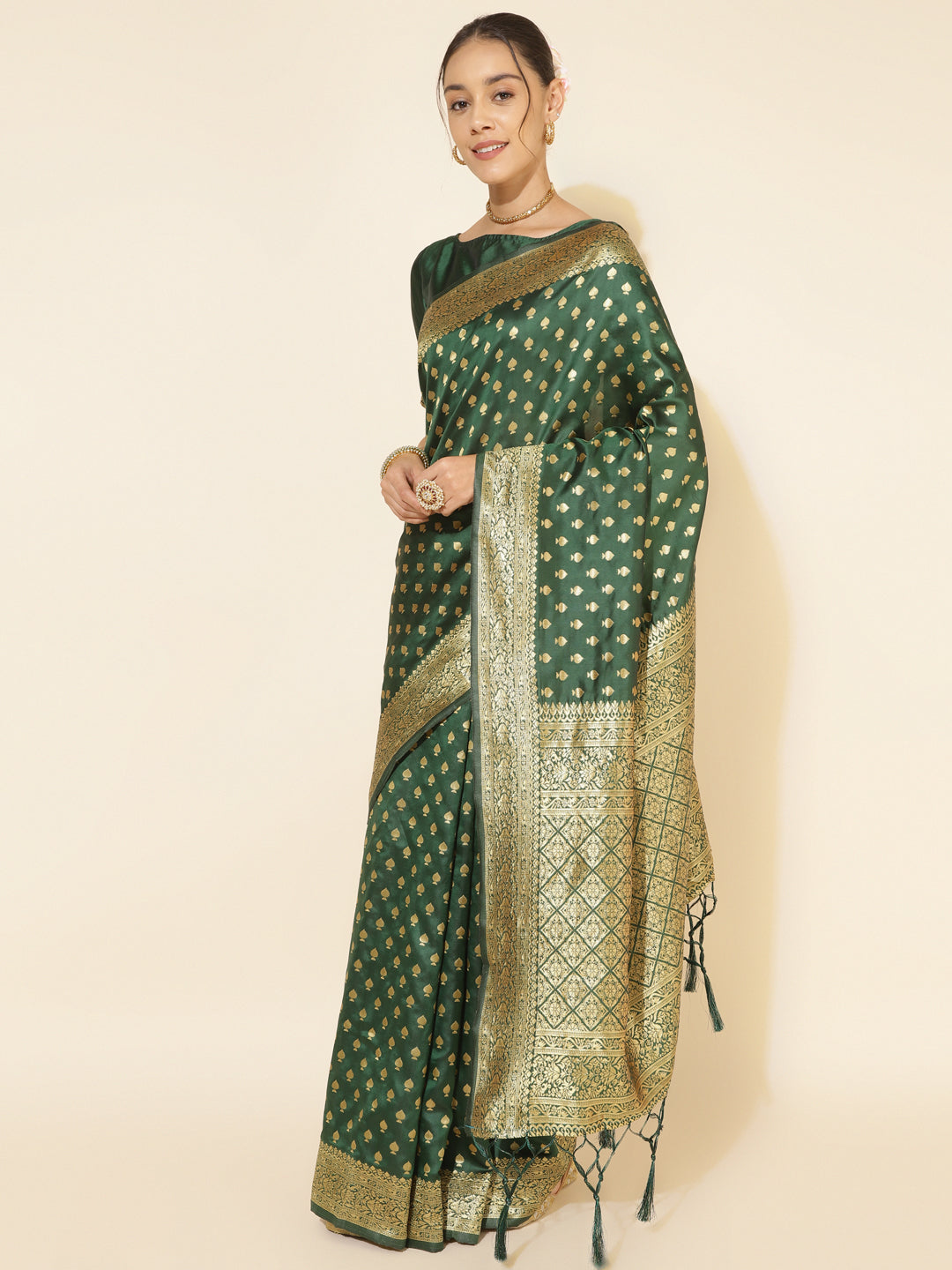 Janasya Green Banarasi Silk Ethnic Motifs Woven Design Saree - Distacart